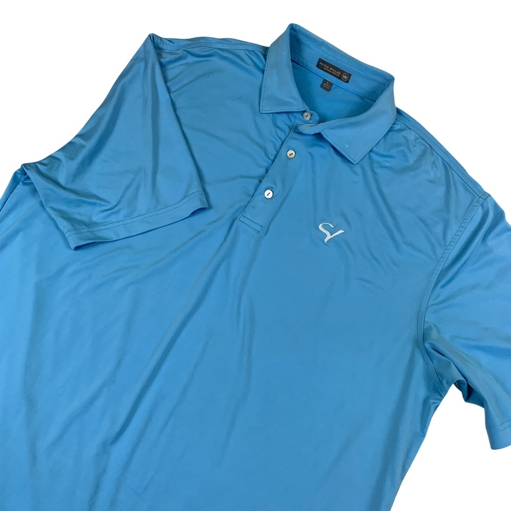 Peter Millar Summer Comfort Mens Large Blue Short Sleeve Golf Polo Shirt‎ L